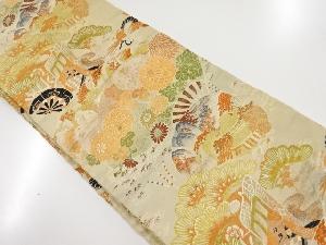 アンティーク　扇面に菊・風景模様織り出し名古屋帯（材料）